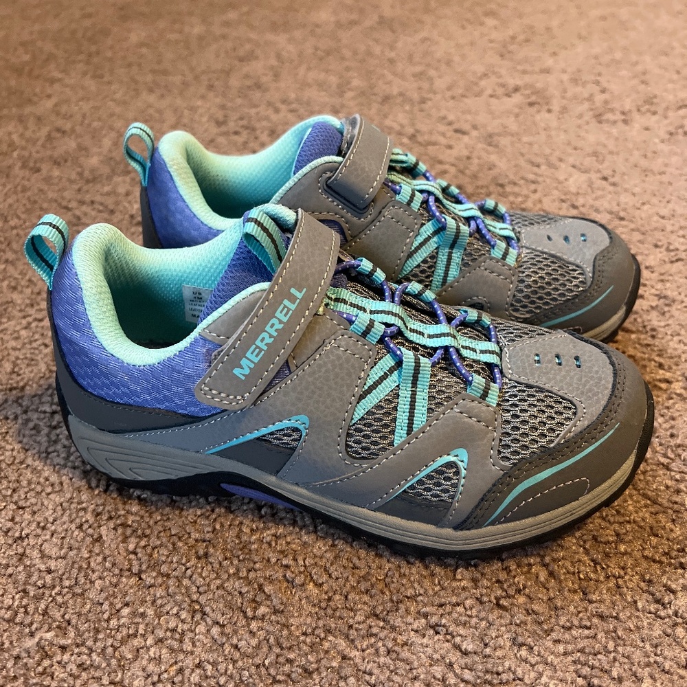 MERRELL UNISEX CHILD TRAIL CHASER HIKING TRAIL OUTDOOR SNEAKERS BLUE GREEN SZ 7